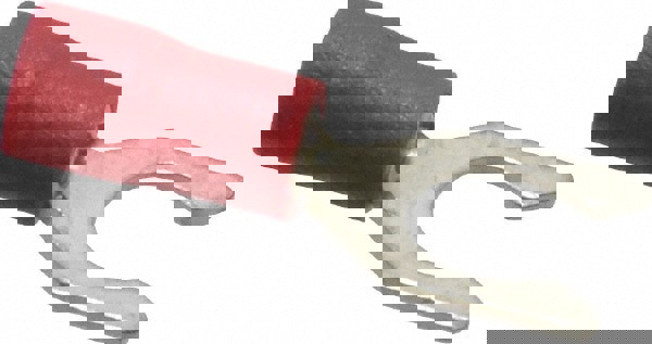 Locking Fork Terminal: Red, Vinyl, Partially Insulated, #10 Stud, Crimp